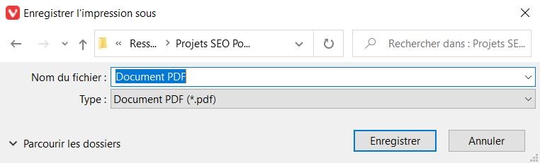 Choix du dossier pour le document PDF